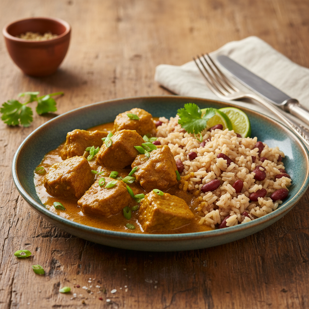 Curry Goat with Rice and Peas