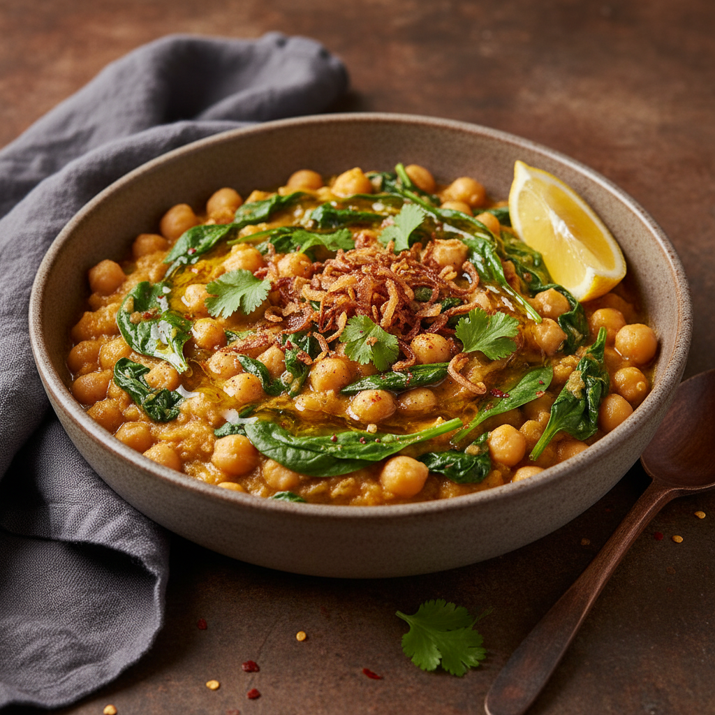 Smashed Chickpea & Spinach Stew